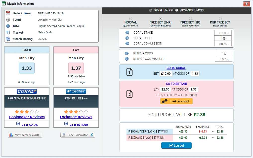 OddsMonkey calculator