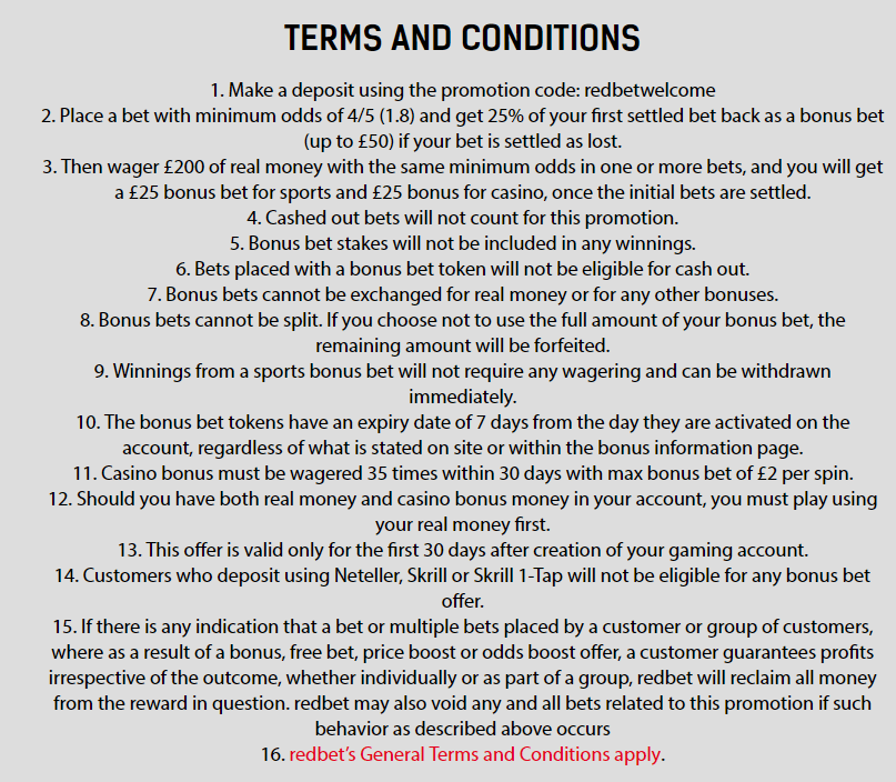 redbet t&cs